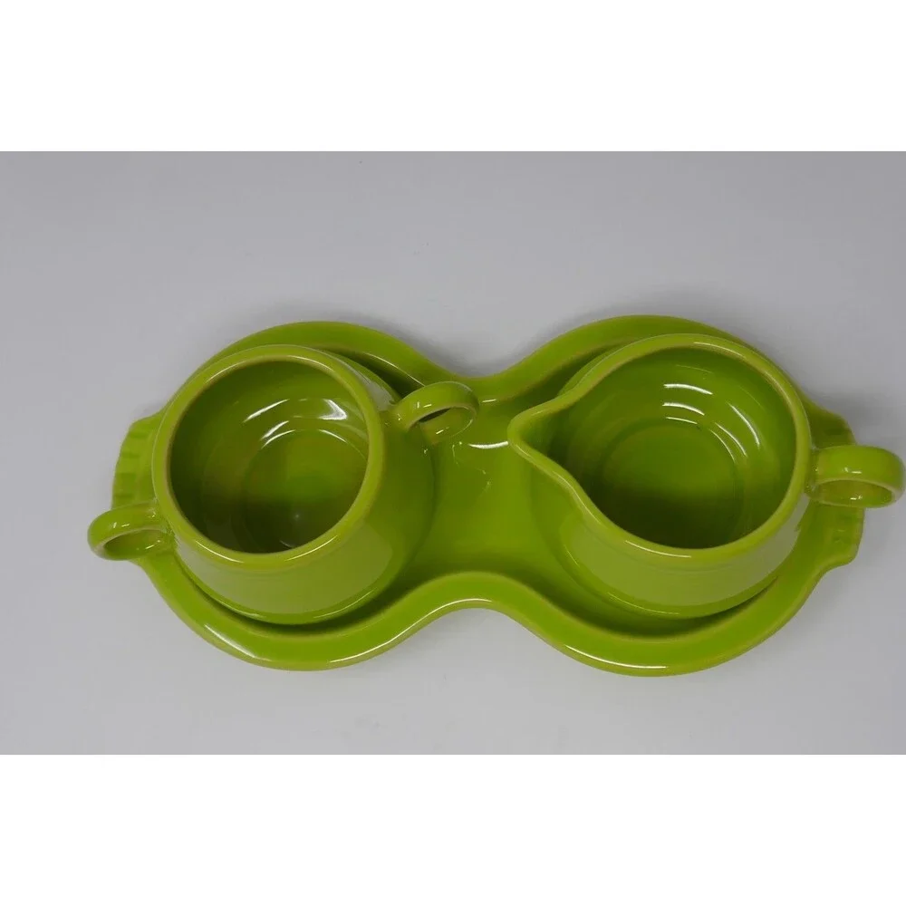 Fiesta Lemongrass 3 Piece Open Sugar Bowl & Creamer Tray Set USA